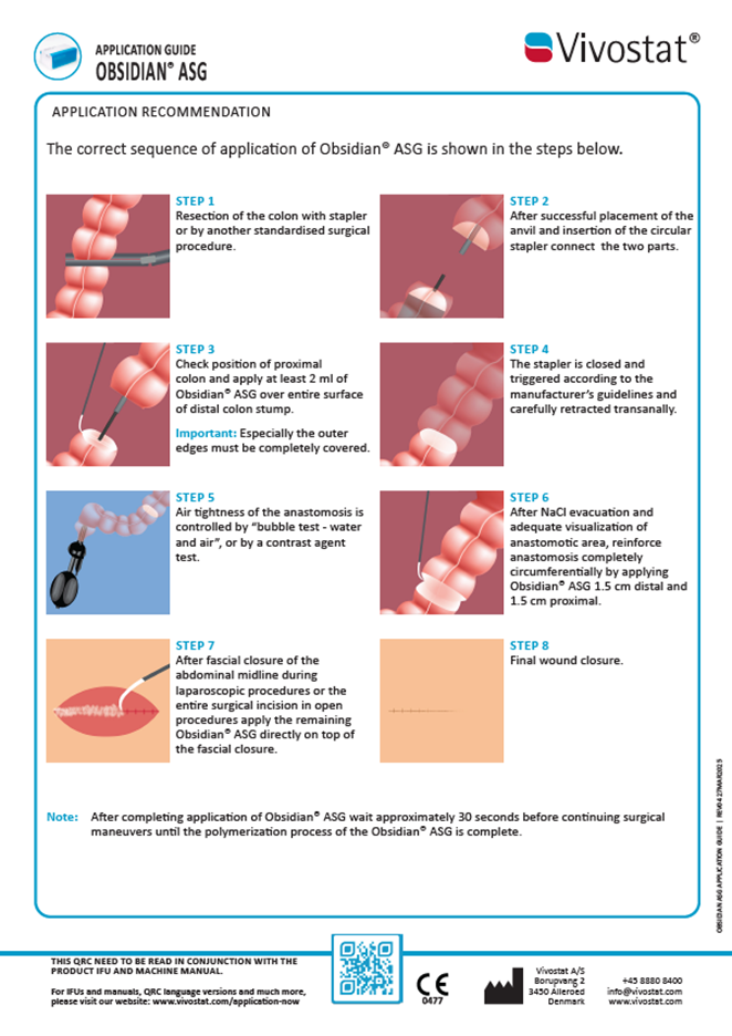Quick reference card (QRC) for application of Obsidian® ASG from Vivostat®